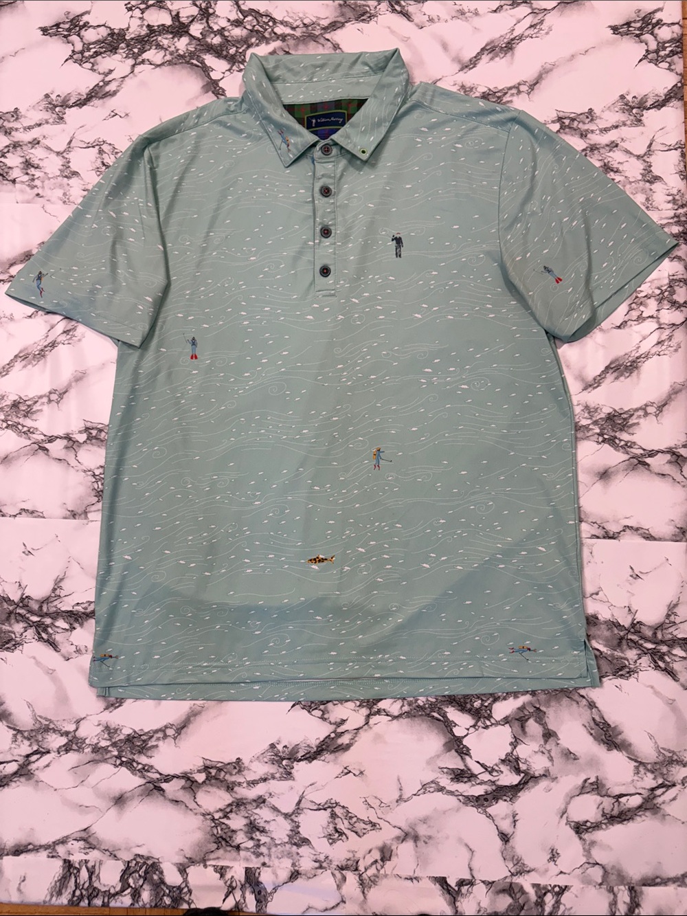 William Murray Golf Polo Shirt Mens XLarge All Over Print Shadows Pattern